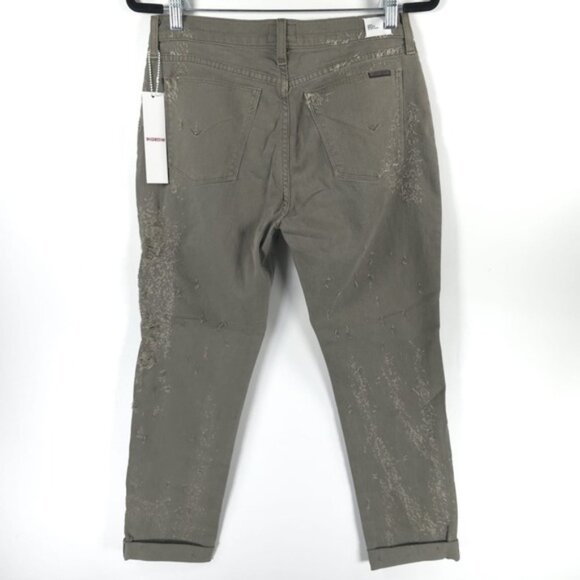 HUDSON CROP RILEY Relaxed Straight Distressed LOGD Green Jeans WC4100DLW Size 27 - Picture 6 of 16